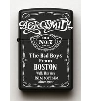 Aerosmith Desenli Kişiye Özel İsimli Siyah Benzinli Metal Çakmak