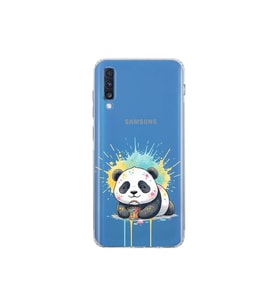 Samsung Galaxy A70 ile Uyumlu Splash Panda Tasarımlı Şeffaf Silikon Kılıf
