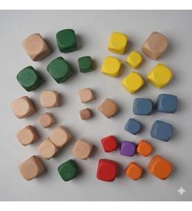 Doğal Ahşap Hobi Küpü Seti 15 Adet - 3cm, 2.5cm, 2cm Karışık Boy Boyasız Küpler