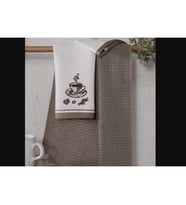 Pamuk Mutfak Havlusu Tekstili 40x60 2'li Kahve Beyaz Bej Nakışlı Desen Style Home Hotel Collection