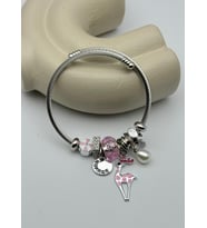 Çelik Silver Taşlı Pembe Geyik Charmlı Pandora Bileklik - 26blk64