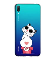 Huawei Y7 Pro 2019 Uyumlu Kapak Coolcat Tasarımlı Şeffaf Silikon Kılıf