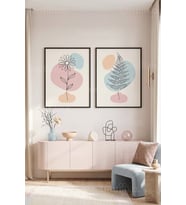 Minimalist Doğa Çizgileri 2'li Ahşap Çerçeveli Tablo Seti