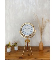 Gold Metal Mini Tripod Çini Desenli Roma Rakamı Masa Saati 45×26 cm