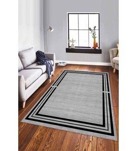 Gri Çerçeveli Kaymaz Tabanlı Makinede Yıkanabilir Halı RV081 - 100 x 160 cm