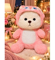 Pembe kedi kostümlü şapkası çıkabilen 50 cm puffy hug teddy bear peluş oyuncak