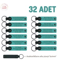 Tüm Festivaller İçin 32'li Set, Kişiye Özel Yazılı Deri Hediyelik Anahtarlık, Koyu Turkuaz & Laci
