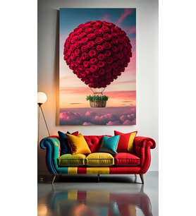 AŞKLA UÇAN BALON V2 Ev Duvar Salon Güzellik Salonu Ofis Dükkan Dekarasyon Kanvas Tablo (Çok Renkli)