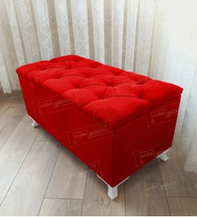 Lüks Sandıklı Kapitoneli Ayakucu Puf Bench 110 cm Beyaz Ayak (Kırmızı)