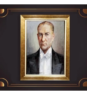 Özel Seri Paspartulu Çerçeveli Atatürk Tablo l656 (Gold)