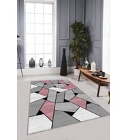 Pembe Geometrik Kaymaz Taban Makinede Yıkanabilir Halı WL04 - 100 x 160 cm