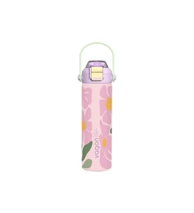 VAGONLİFE ÇELİK PİPETLİ/ PİPETSİZ ÇİFT KULLANIM KULPLU MATARA/TERMOS DESENLİ VGN1111 600ML - PEMBE