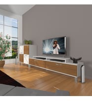 Decoraktiv Ekoflex On Slm Krom Ayaklı Tv Ünitesi Tv Sehpası - Beyaz Ceviz (Beyaz - Ceviz)