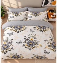 More Home Çift Kişilik Yorgan Kılıfı + Yastık Kılıfı (Çarşafsız) Botanik Bahçe Gri