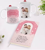 BK Gift Kişiye Özel Kendi El Yazın Mesajlı Fotoğraflı Beyaz Defter ve Kupa Hediye Seti-2 (Model 1)