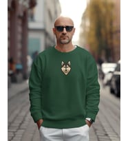 Minimal Köpek Figürlü Unisex Sweatshirt – Göğüs Ortası Baskı (Koyu Yeşil)