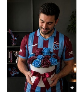 Mumelia Bize Heryer Trabzon - Doğal Soya Taraftar Mum Buketi - Bordo-Mavi