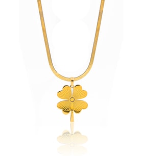 İtalyan Yassı Zincirli Yonca Model Gold Kaplama Gümüş Kadın Kolye 201023822