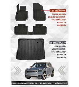 Mini Countryman 2024 ve Sonrası Uyumlu 4.5D PRO Premium Havuzlu Oto Paspas ve LINER Bagaj Havuzu Set