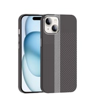 Lexroo iPhone 14 Kılıf M-safe Şarj Özellikli Karbon Fiber Görünümlü Gros Kılıf - Gri-Siyah