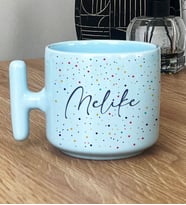 Kişiye Özel İsme Özel Hediye Pastel T Kupa Puantiyeli Doğum Günü Hediyesi (Mavi)
