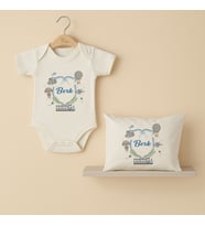 Pia Baby Premium %100 Pamuk İsme Özel Organik Baskılı Çıtçıtlı Bebek Body Ve Yastık Kılıfı 5019-19 (Ekru)