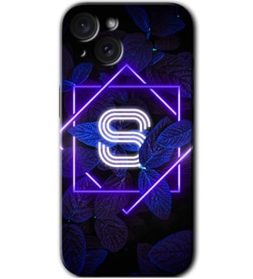 İphone 15 Plus Kılıf HD Desen Baskılı Kılıf - Dark Neon Yaprak S Harfi