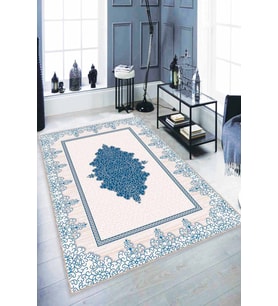 Mavi Klasik Göbekli Kaymaz Tabanlı Dekoratif Halı MK75 - 100 x 160 cm