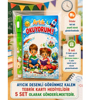 5 Set Yeni Okumayı Öğrenen Öğrencilere Hediye Artık Okuyorum Yazılı 1. Sınıf Hatırası Ayıcık Desenli Görünmez Kalem Tebrik Kartı Hediyeli