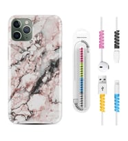 Apple iPhone 11 12 13 14 Pro Max Kılıf Kablo Koruma Spiral Silikon Colorfull Marble 2 1389
