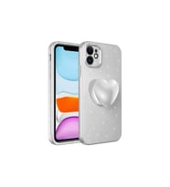 Apple iPhone 11 Uyumlu Kılıf Kamera Korumalı Simli Pop Soketli Lüks Zore Koton Soketli Kapak (Beyaz)