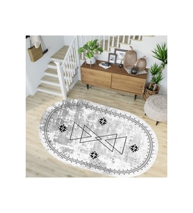 Eliana Home Baskılı, Yıkanabilir Kaymaz Taban Oval Halı TYC00515953411 100x150 cm (Gri)