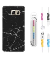 Samsung S7 Edge S20 Fe Plus Ultra S21 S22 Kılıf Kablo Koruma Spiral Silikon Siyah Mermer 1299