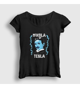 Presmono Kadın Siyah Electricity Scientist Nikola Tesla T-Shirt 332399tt