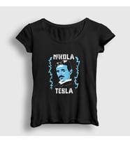 Presmono Kadın Siyah Electricity Scientist Nikola Tesla T-Shirt 332399tt