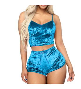Kadife Pijama Takımı Şort 2'li Set Yumuşak Ev Giyim Loungewear W2001