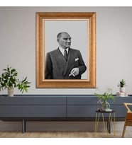 Altın Varaklı Çerçeveli Paspartulu Atatürk Tablo TR1060 (Gold)