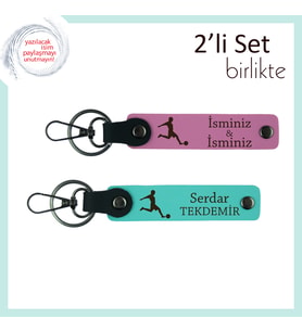 Futbol Figürlü Kalıcı Hatıra Armağanı, Erkek Arkadaşa Yazı Eklenebilir Set, Pembe-Turkuaz