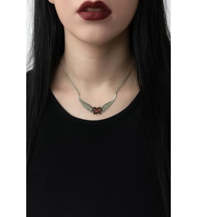 Kartal Kanatlı Gotik Kırmızı Kalp Kolye – Unisex 60 cm Zincirli Özel Tasarım