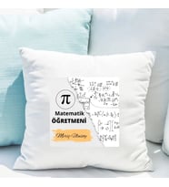 Matematik Öğretmenlerine Özel Saten Yastık Kılıfı 50x50 cm – İsme Özel Matematik Temalı Dekoratif Kırlent Kılıfı (İçi Boş