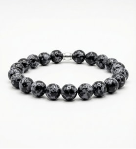 Benekli Obsidyen Doğal Taş Bileklik, 8mm, Erkek, Güç ve Kök Taşı (Siyah-Gri)