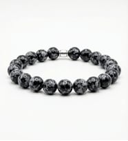 Benekli Obsidyen Doğal Taş Bileklik, 8mm, Erkek, Güç ve Kök Taşı (Siyah-Gri)