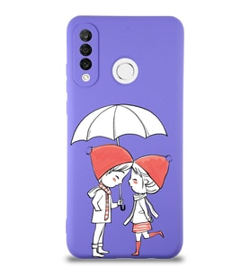 Huawei P 30 Lite Uyumlu Lansman Kılıf Aşk Tasarımlı İçi Kadife Mor Kapak (Şeffaf)