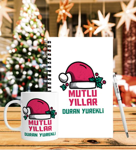 Yılbaşı İçin Kişiye Özel Ahşap Defter Kalem & Kupa Hediye Seti