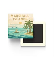 Marshall Adaları - Marshall Islands - Paper Cut Art - Baskılı Buzdolap Magneti Kare - 9x9 cm