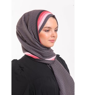 Geometrik Desen Pavia Seri Şal Eşarp Askısı ile Birlikte 90X200 cm Siyah Somon P