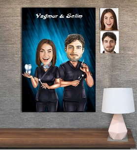 Kişiye Özel Karikatür Baskılı Ahşap Tablo Doktor Sevgili-2 30x40