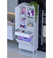 Eliusta Liora Beyaz Çok Amaçlı Banyo Dolabı 55 cm Genişliğe Sahip 55x171x32,5 cm Tek Sepetli 2 Raflı Dolap