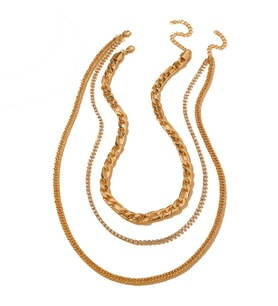 Chavin 3 Katmanlı Taşlı Gold  Alloy Bayan Zincir Kolye en19