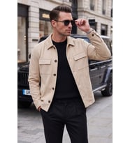 DeepSEA Erkek Slim Fit Tüylenmeyen Kırışmayan Siyah Süet Ceket – Astarlı Gömlek Yaka 2704503